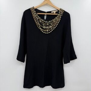 St.‎ John couture beaded embellished 3/4 sleeves black knit blouse medium